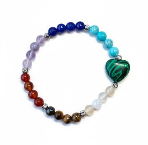 Dames armband Chakra kleuren met Malachiet hart