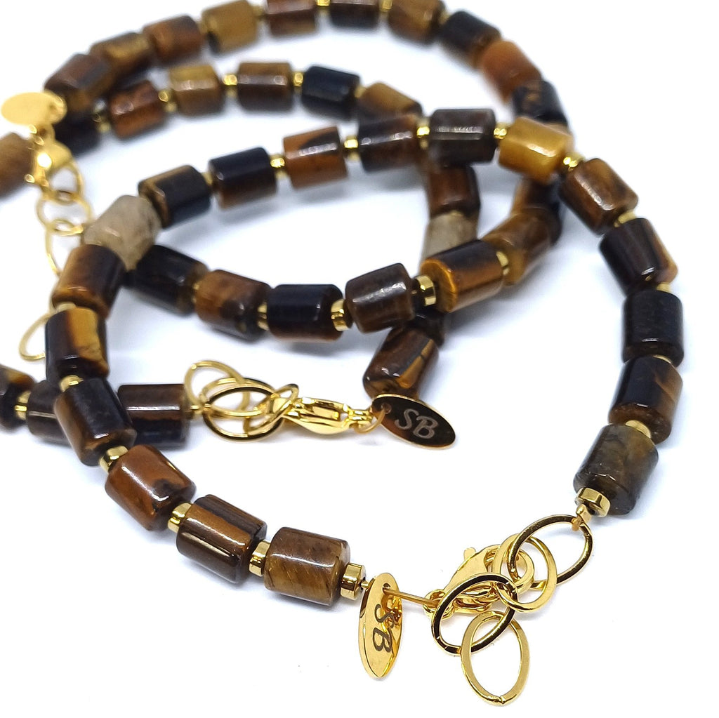 Edelsteen kolom armband tiger eye in doosje