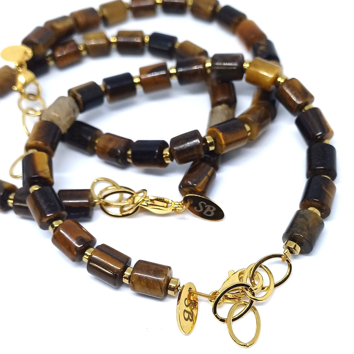 Edelsteen kolom armband tiger eye in doosje