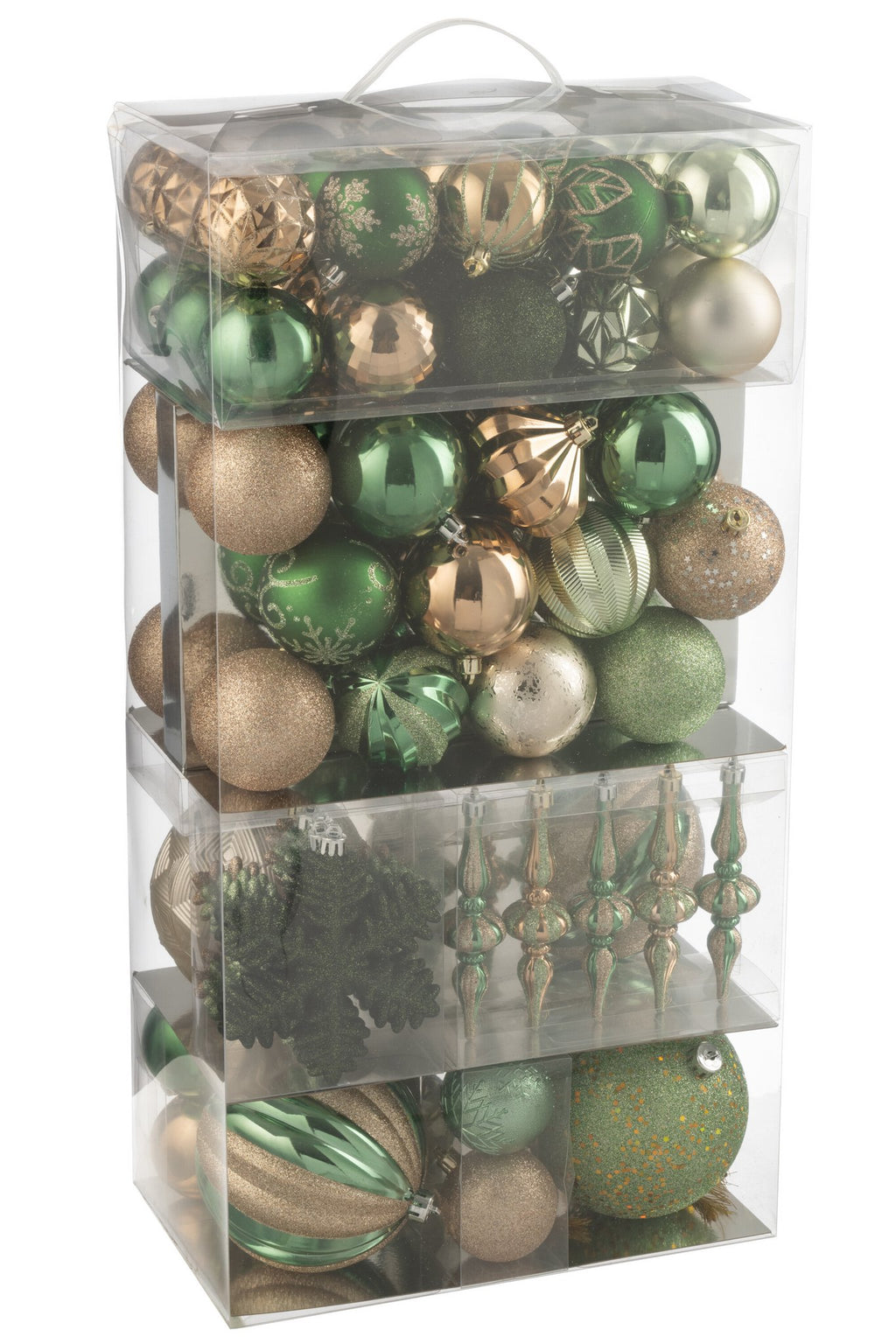 J-Line kerstbal - kunststof - groen/ecru - doos van 80