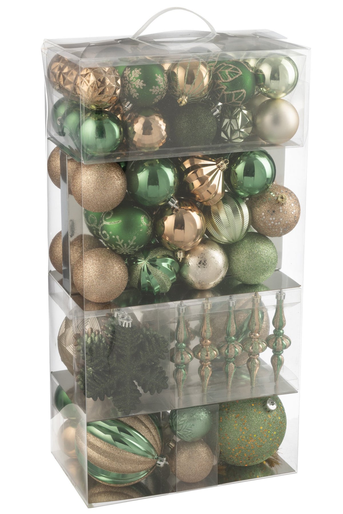 J-Line kerstbal - kunststof - groen/ecru - doos van 80