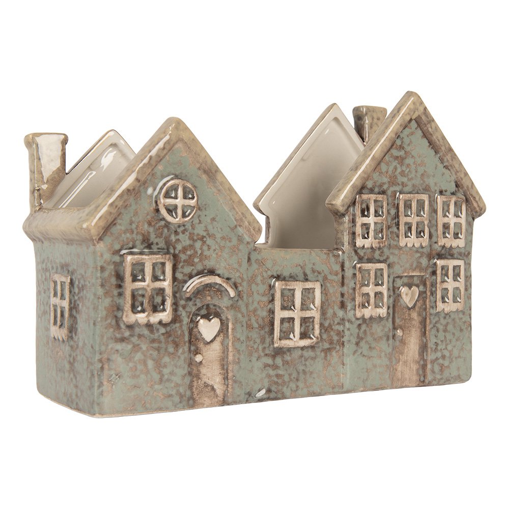 Waxinelichthouder Huis 22x9x15 cm Groen Keramiek