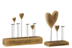 J-Line decoratie vaas 4 Tubes + Harten - hout - naturel