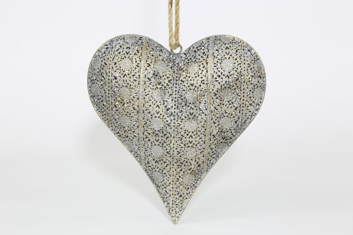 Metalen hanger hart 26x24x3cm grijs/goud