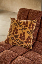 J-Line kussen Bloemen + Bladeren Vierkant - katoen - camel/bruin