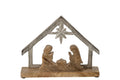 J-Line Kerststal op voet - mangohout - gebroken wit/naturel - small
