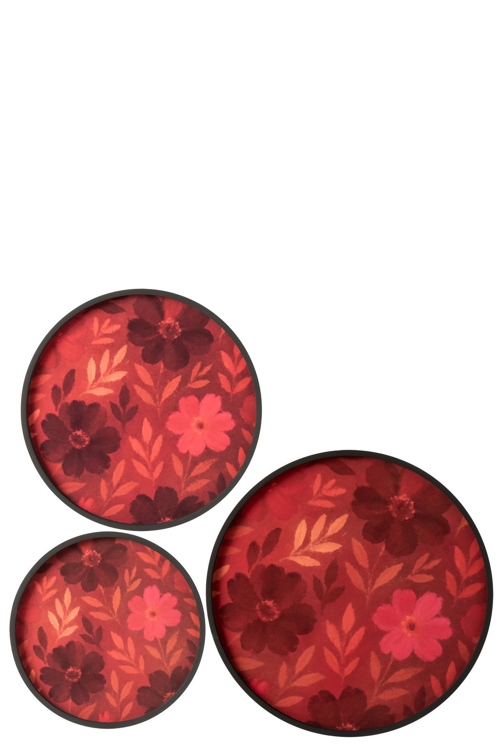 J-Line Ronde wanddecoraties met bloemen - MDF - fuchsia - set van 3