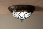 Plafondlamp Tiffany Ø 38x19 cm Beige Bruin Glas Vlinder Plafonniere