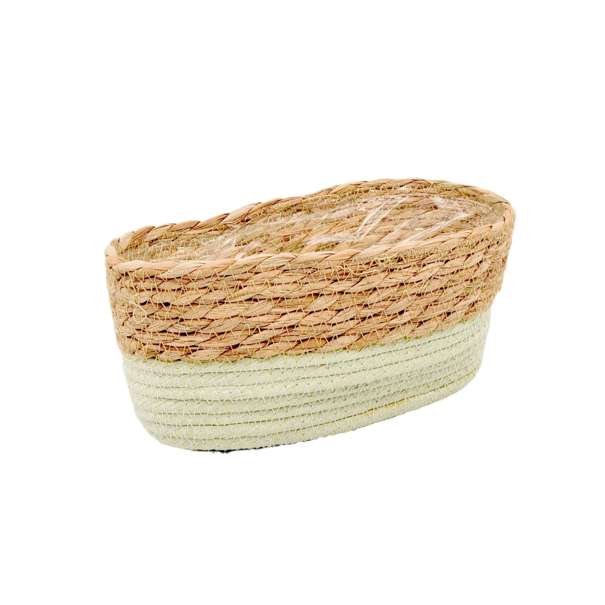 Stro mand met plastic 10x14x23cm naturel/licht groen