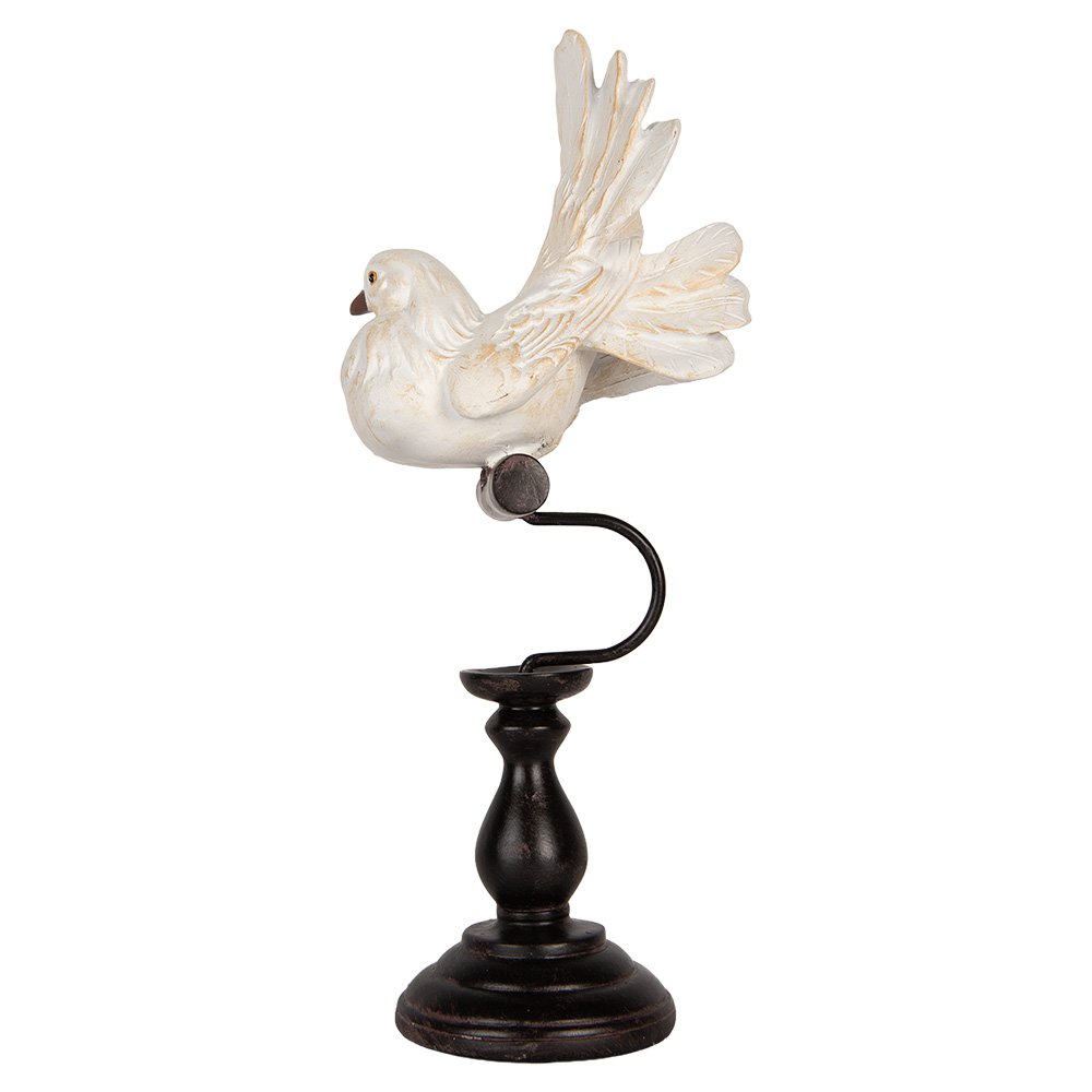 Decoratie Beeld Vogel 15x11x36 cm Wit Kunststof