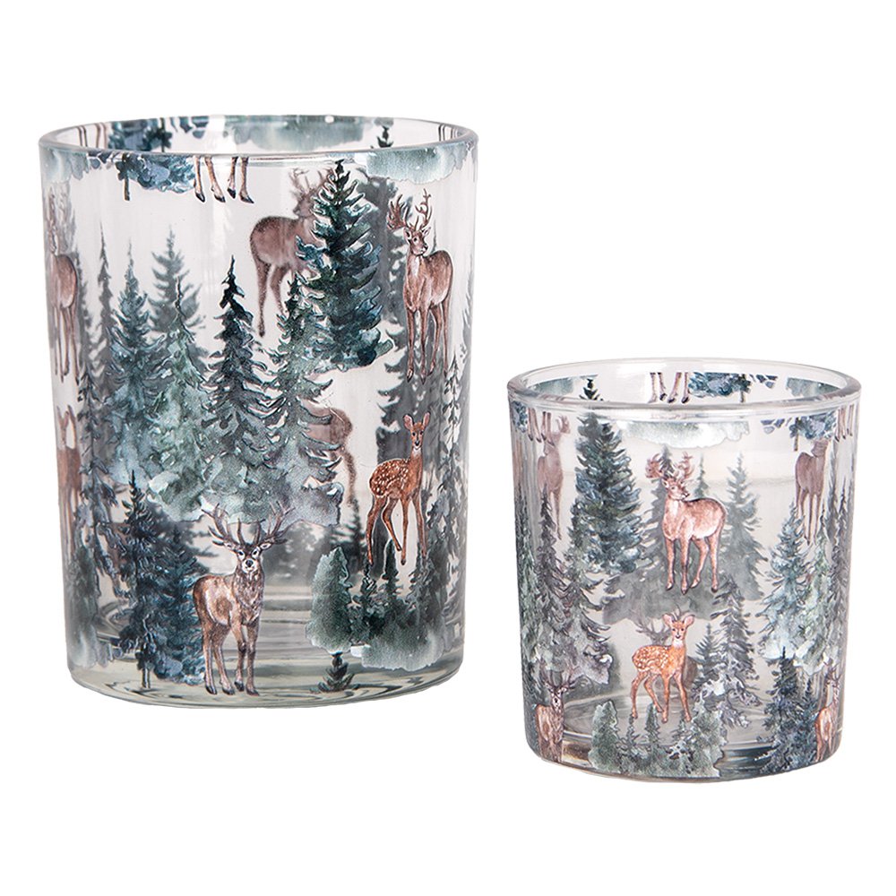 Theelichthouder Set van 2 Ø 7x8 / 10x13 cm Transparant Glas Hert