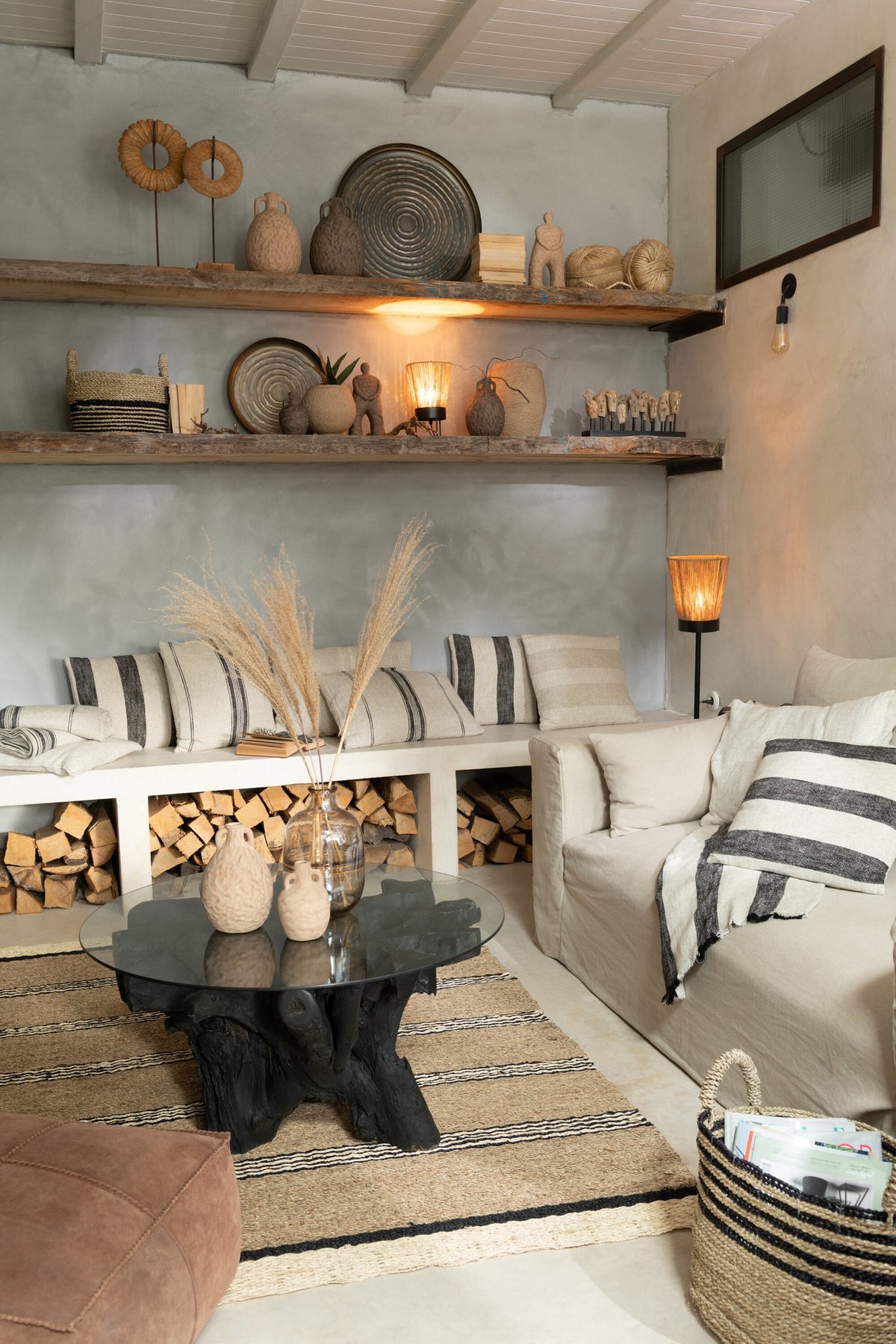 J-Line Hoes Voor Zetel+5 Kussens Monaco Sofa Linnen Naturel