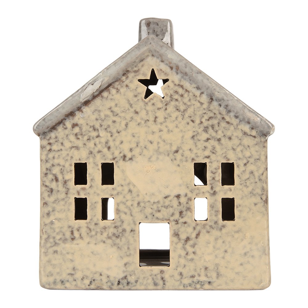 Waxinelichthouder Huis 13x8x15 cm Beige Keramiek