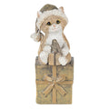 Beeld Kat 5x4x10 cm Bruin Wit Kunststof Kerstdecoratie
