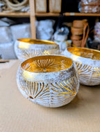 Goud Wit Gewassen Patroon Kokoskom Winterdecoratie set van 3