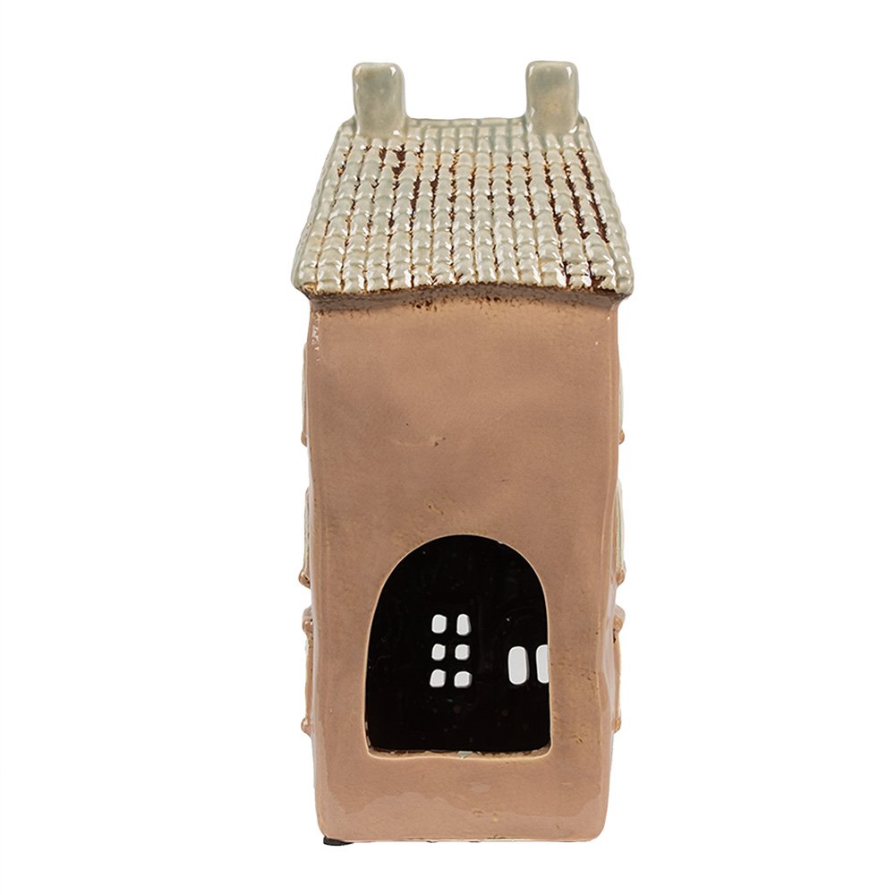 Waxinelichthouder Huis 12x9x28 cm Bruin Beige Keramiek Theelichthouder