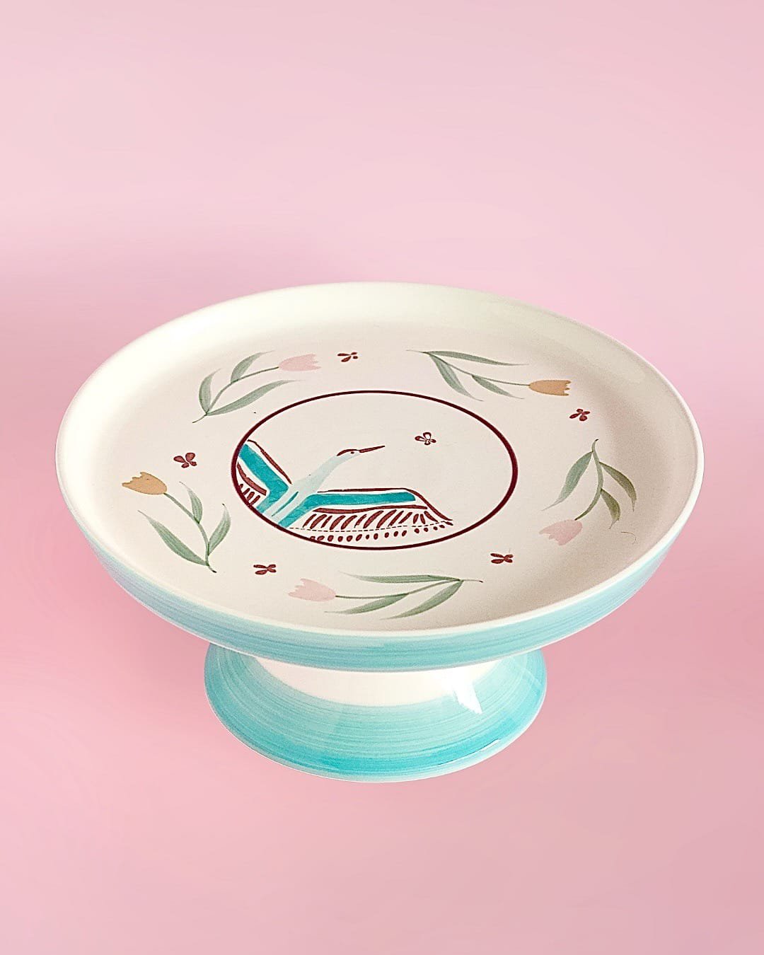 Veldleeuwerik handgeschilderde keramische taartstandaard 24 cm