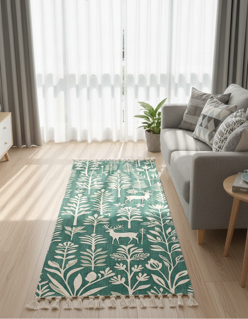 Handgeweven katoenen vloerloper – wasbaar bedrukt ontwerp – 2x5 ft