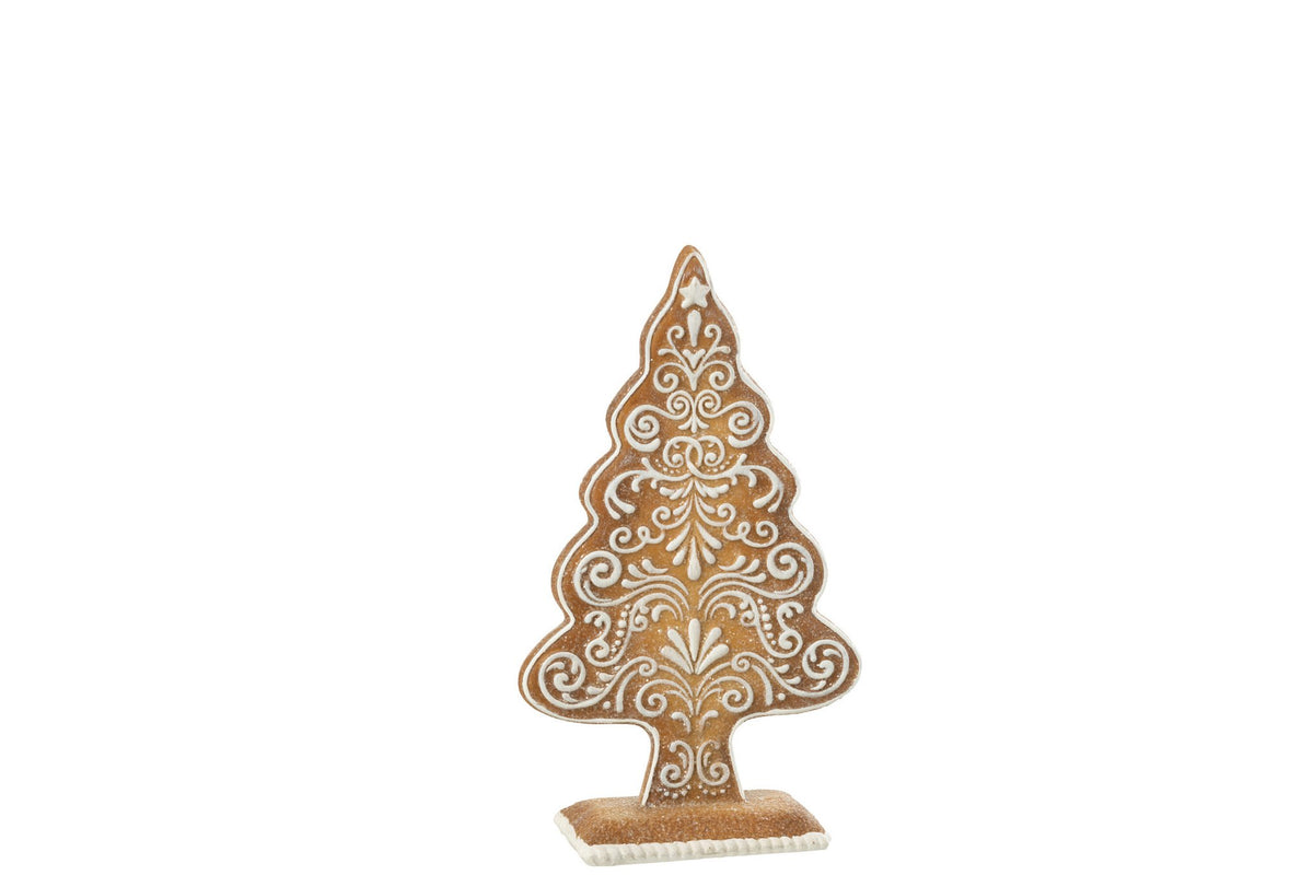 J-Line decoratie Peperkoek Dennenboom - polyresin - beige/wit - S