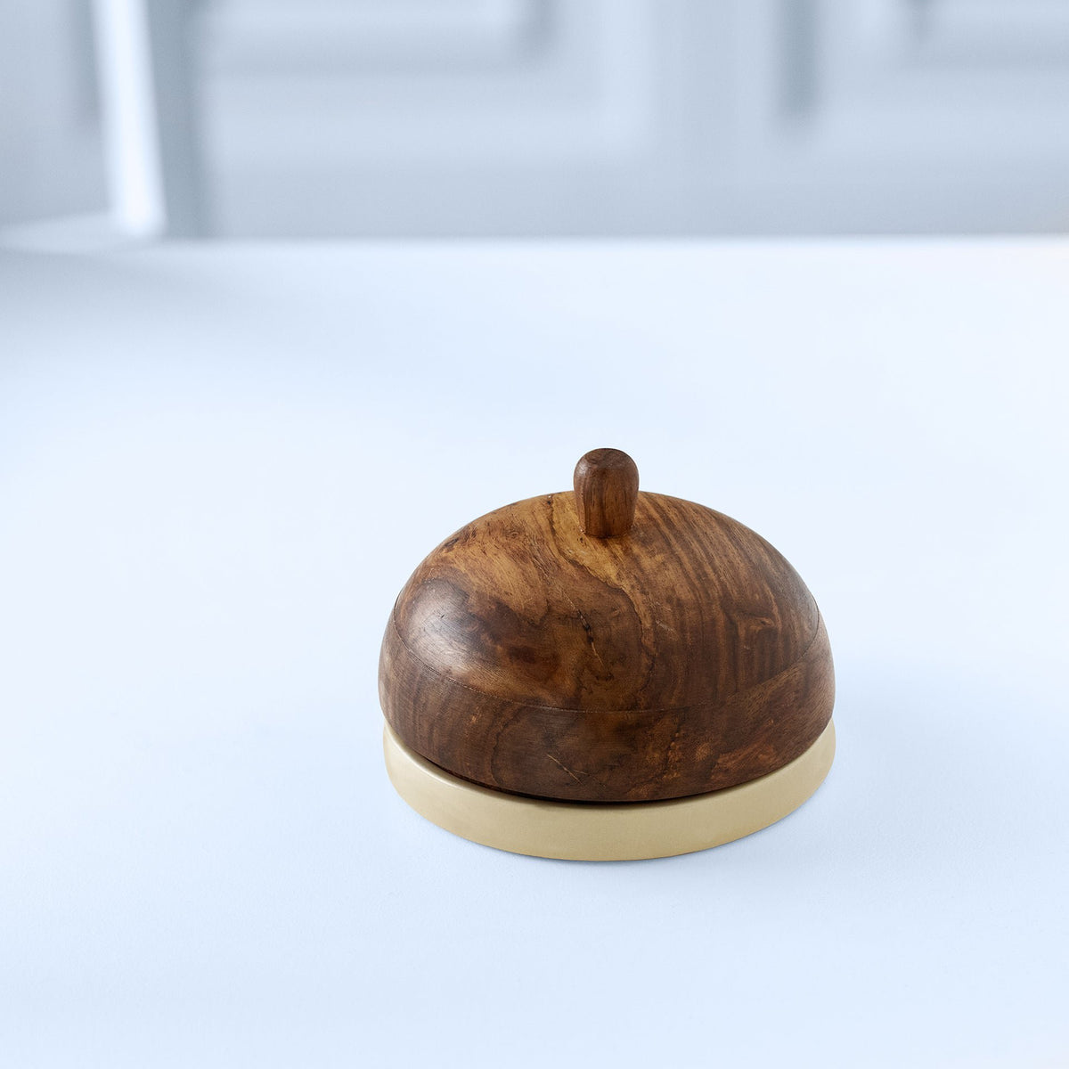 Keramische botervloot mangohouten deksel - gele streep - keukendecor