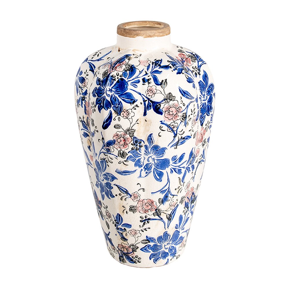 Vaas Ø 21x35 cm Beige Blauw Keramiek Bloemen
