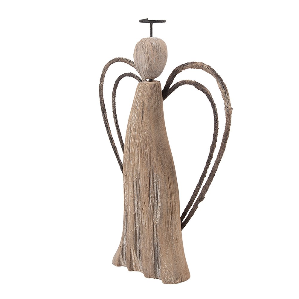 Decoratie Beeld Engel 12x3x18 cm Bruin Hout