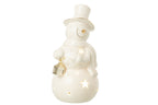 J-Line figuur Sneeuwman - porselein - ecru - L - LED lichtjes