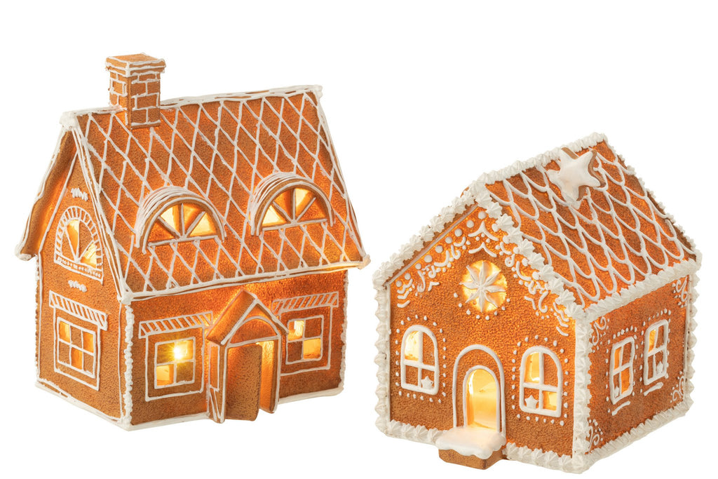 J-Line decoratie Huis Peperkoek - polyresin - bruin - large - LED
