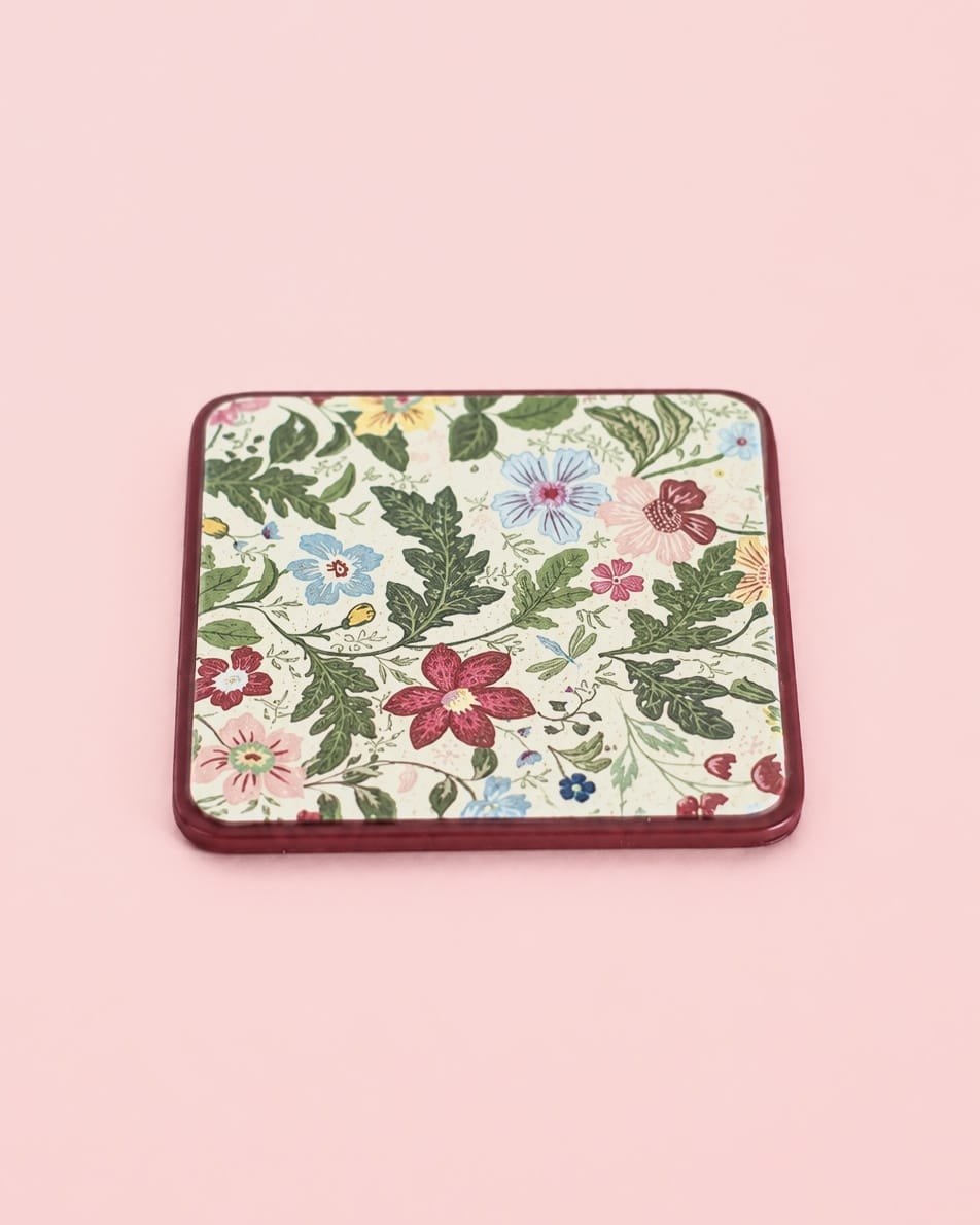 Onderzetter | Veganistisch leer Vintage bloemen | Set van 4