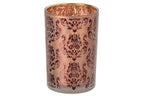 J-Line Windlicht met bloemen - glas - bordeaux/koraal - L