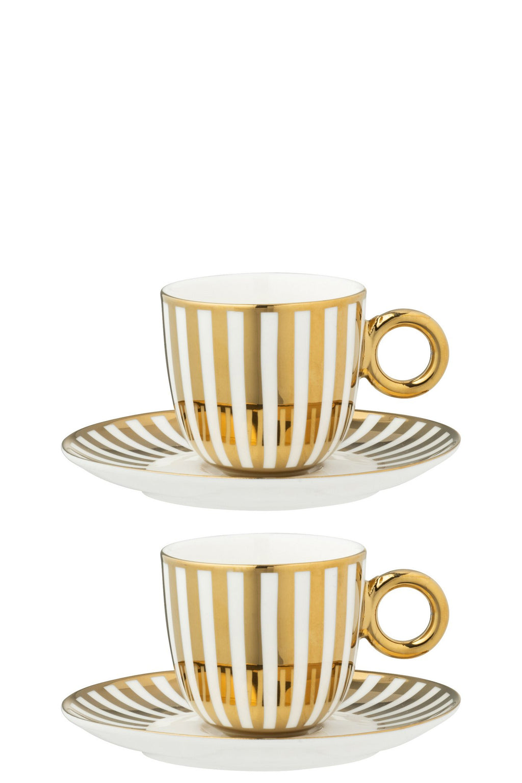 J-Line kopje + schoteltje Gestreept - porselein - goud/wit - L - 2 st.