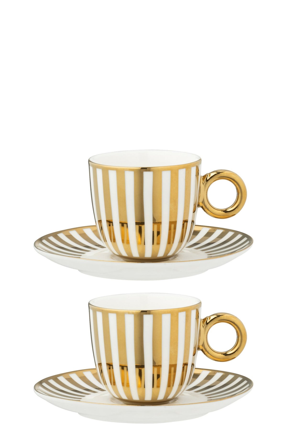 J-Line kopje + schoteltje Gestreept - porselein - goud/wit - L - 2 st.