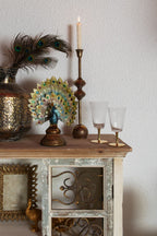 Beeld Pauw 22x12x30 cm Blauw Goudkleurig Kunststof