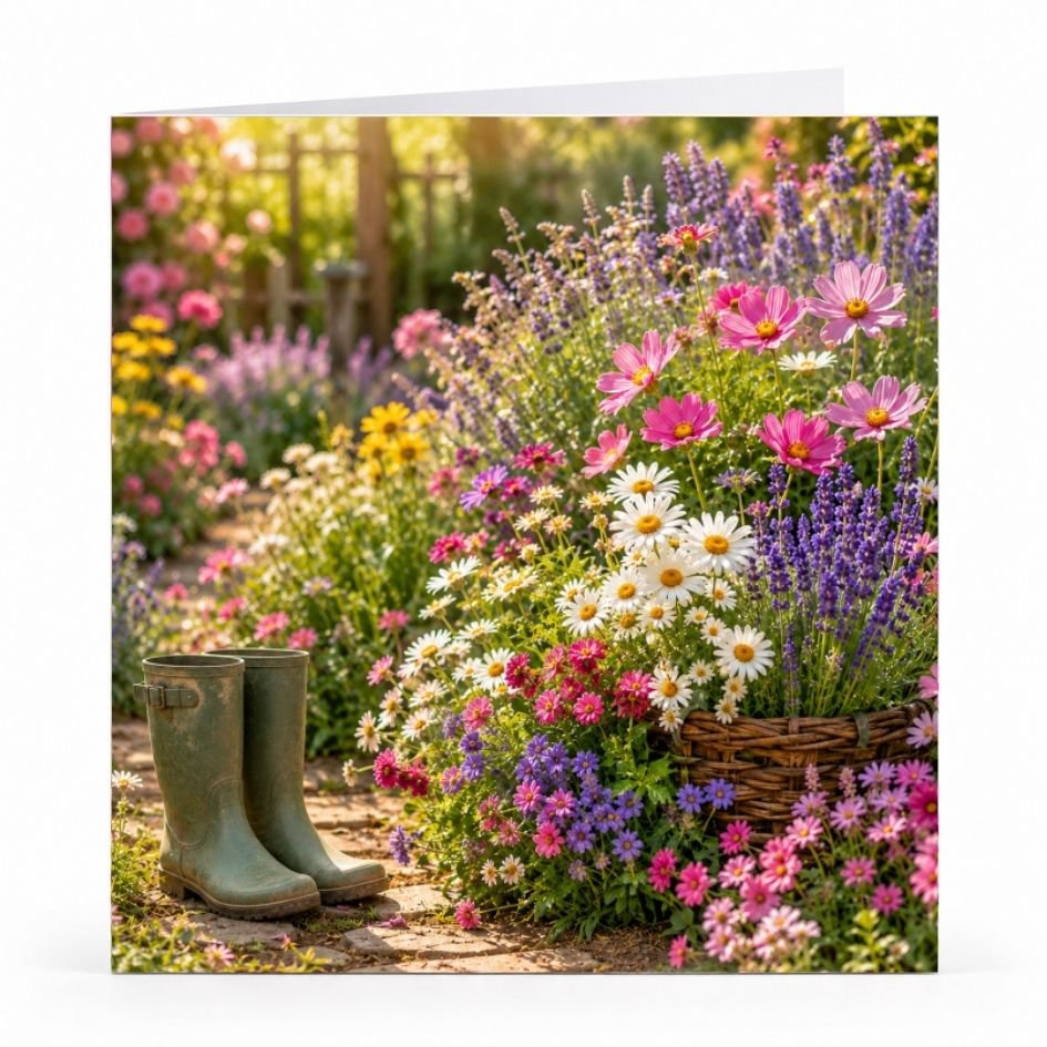 Wenskaart - "Laarzen in de bloementuin" - 8 Stuks