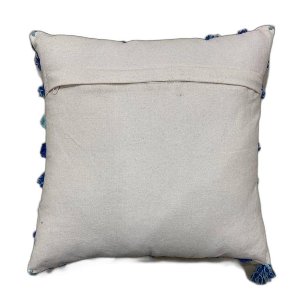 Decoratieve kussenhoes – getuft geometrisch, pomponrand – 16x16 inch, enkele eenheid