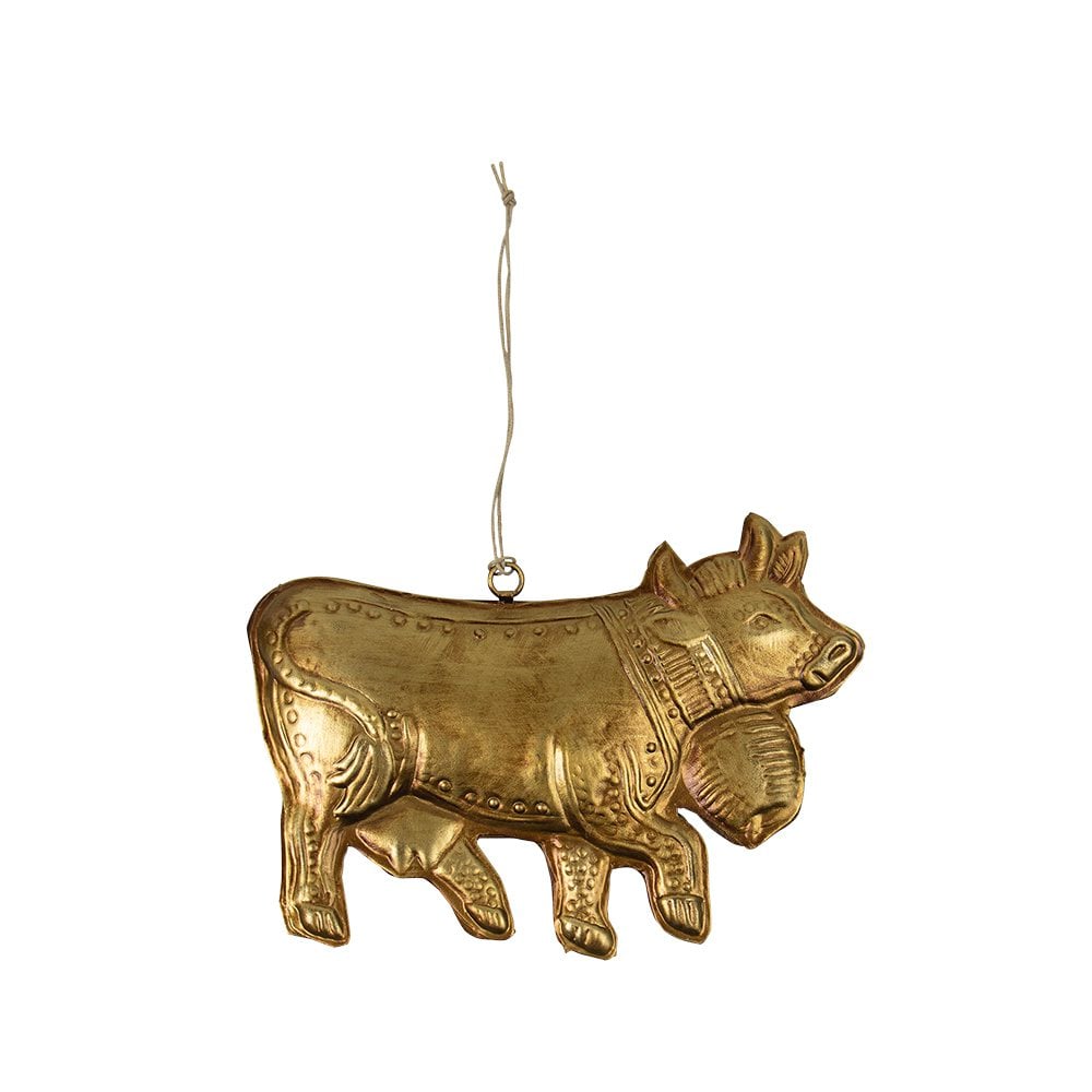 Hanger ijzer koe goud 17cm