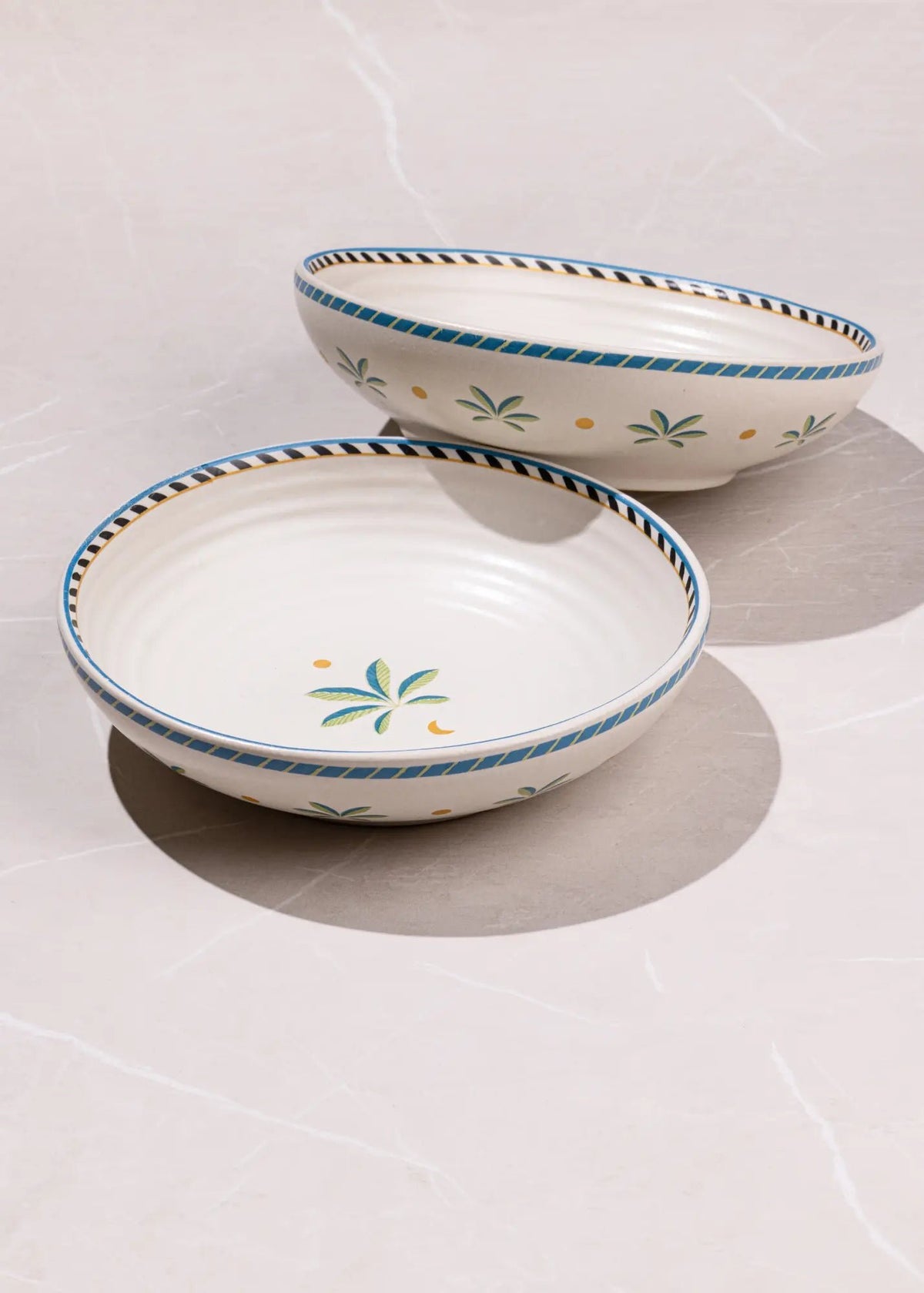 Keramische ondiepe serveerschaal - Palmboommotief, set van 2, 19 cm