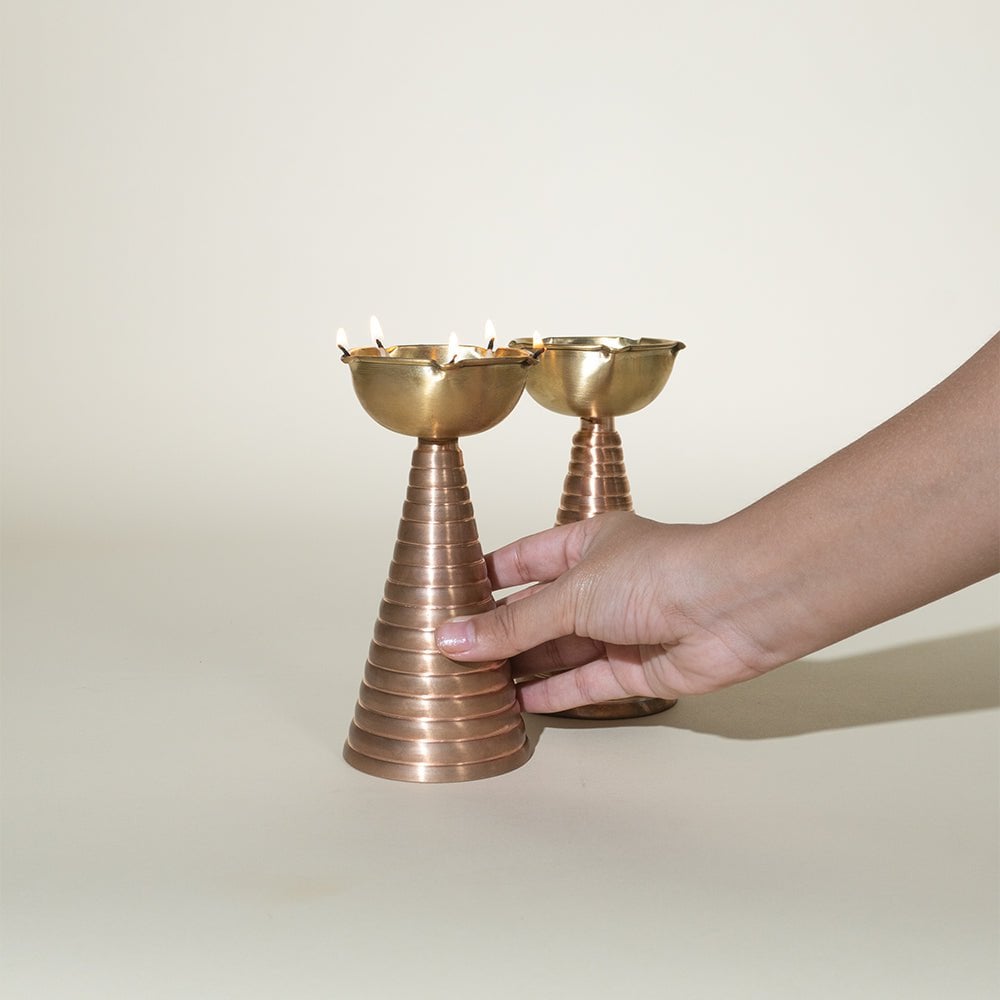 Messing en koperen kaarsenhouder - Sculpturaal modern design