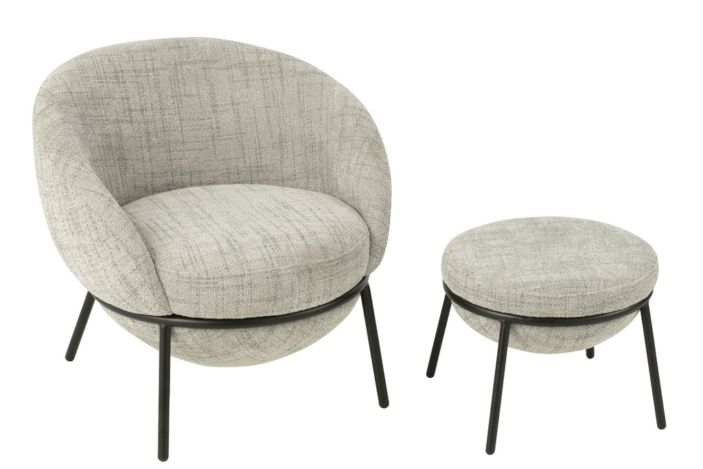J-Line loungestoel + poef - ijzer - grijs/zwart