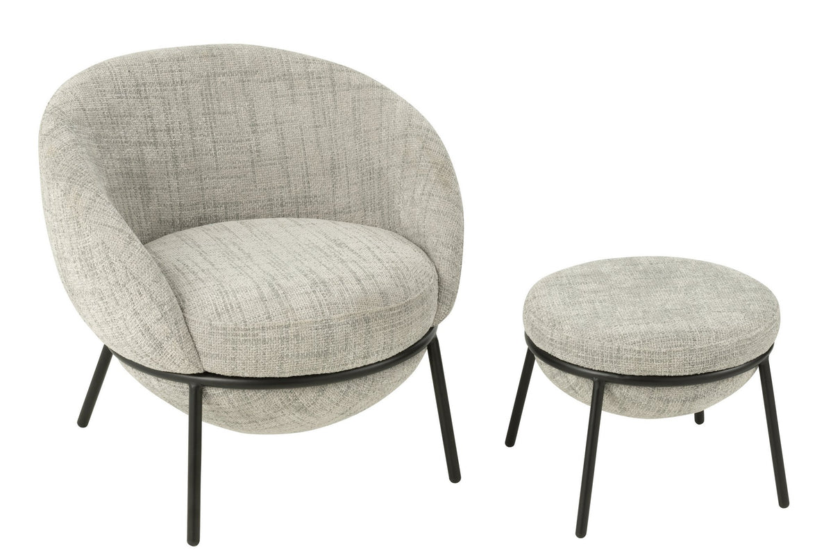J-Line loungestoel + poef - ijzer - grijs/zwart