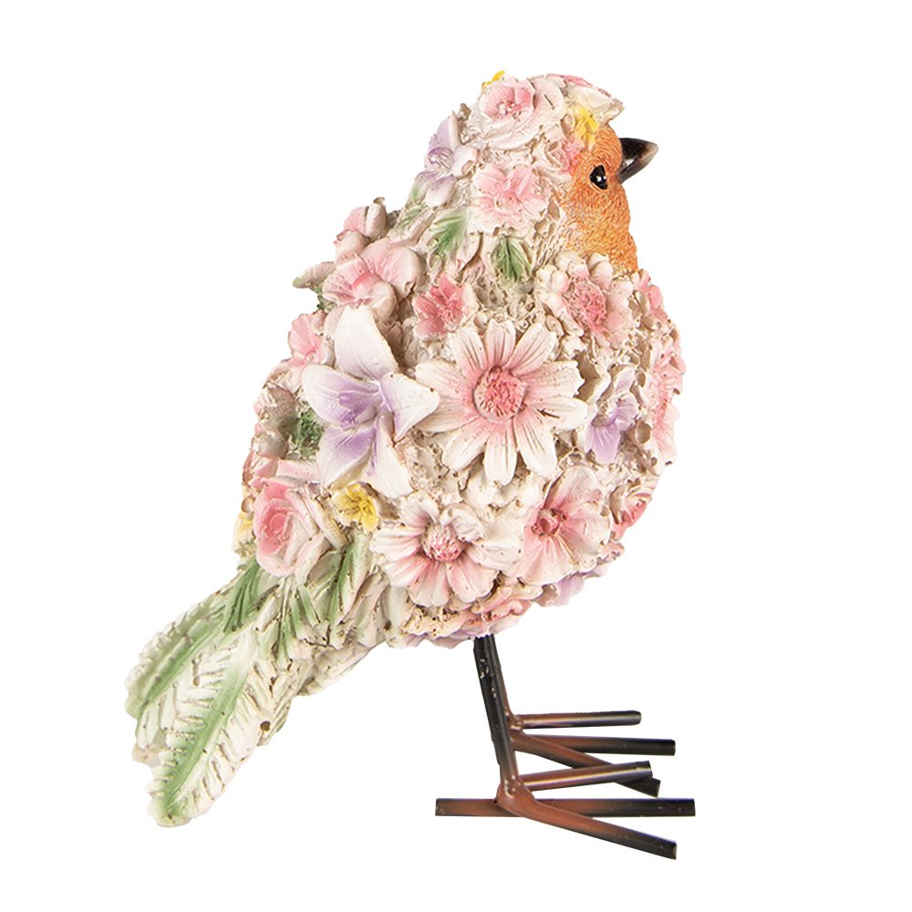 Beeld Vogel 7x10x12 cm Roze Polyresin Bloemen