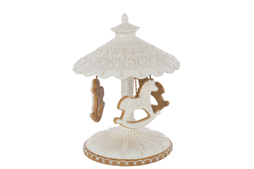 J-Line decoratie Draaimolen Peperkoek - polyresin - beige/wit
