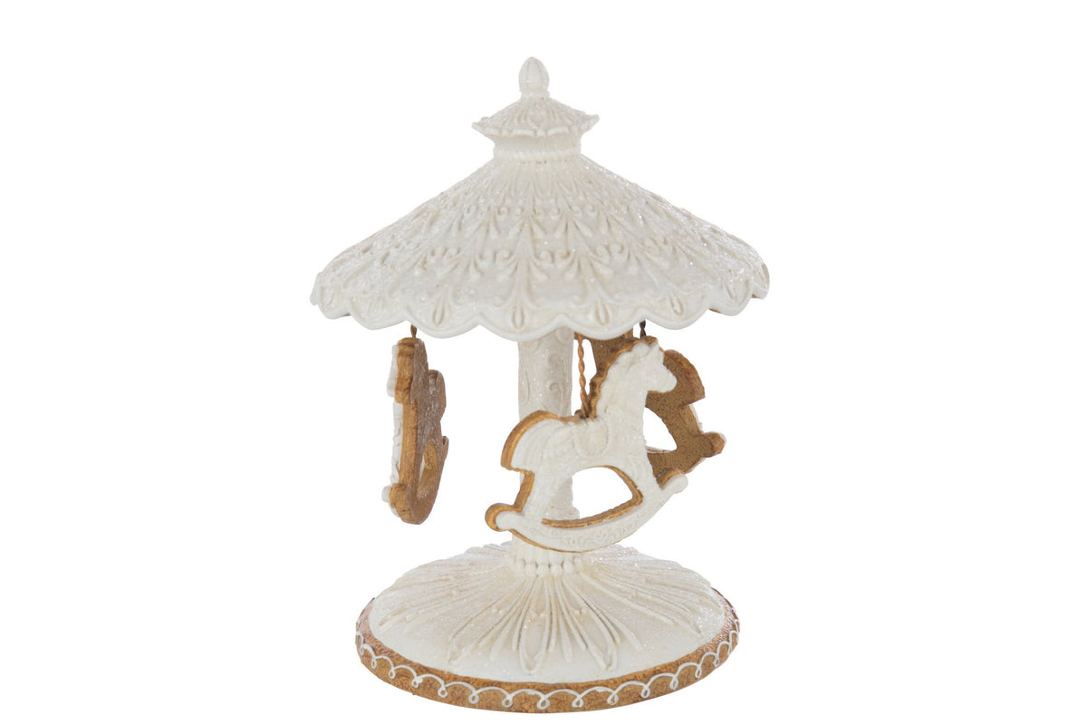 J-Line decoratie Draaimolen Peperkoek - polyresin - beige/wit