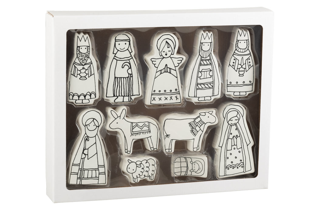 J-Line Kerststal 11Delig Dolomite Wit/Zwart Large