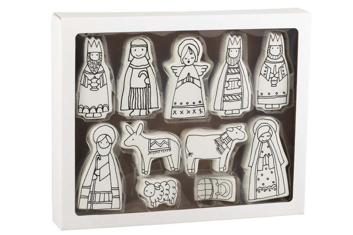 J-Line Kerststal 11Delig Dolomite Wit/Zwart Large