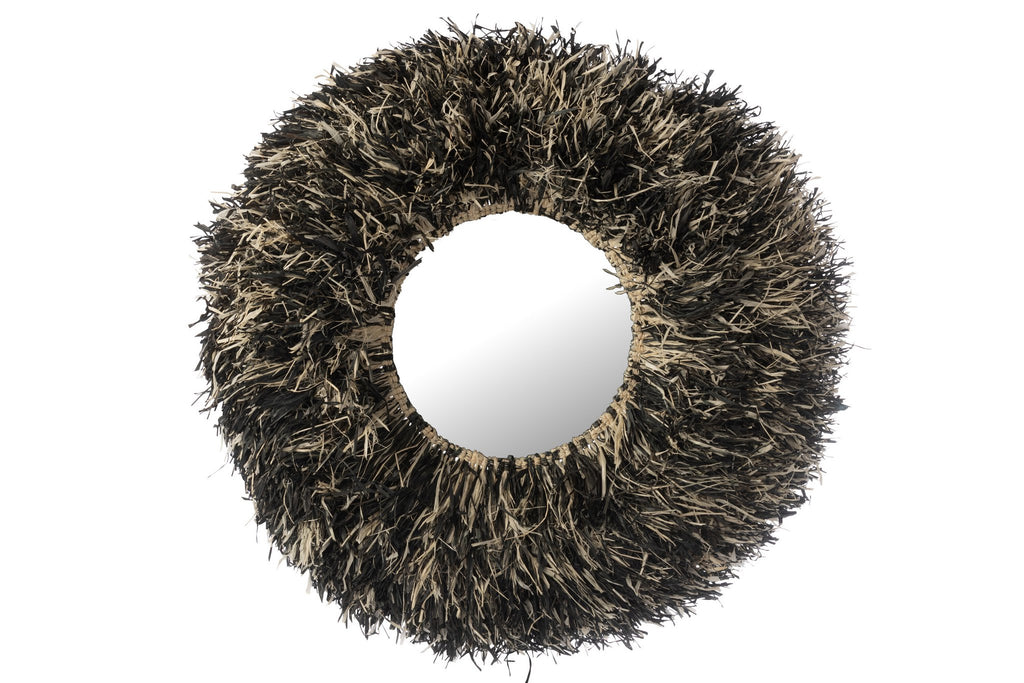 J-Line spiegel Rond Sisal - riet - zwart/wit