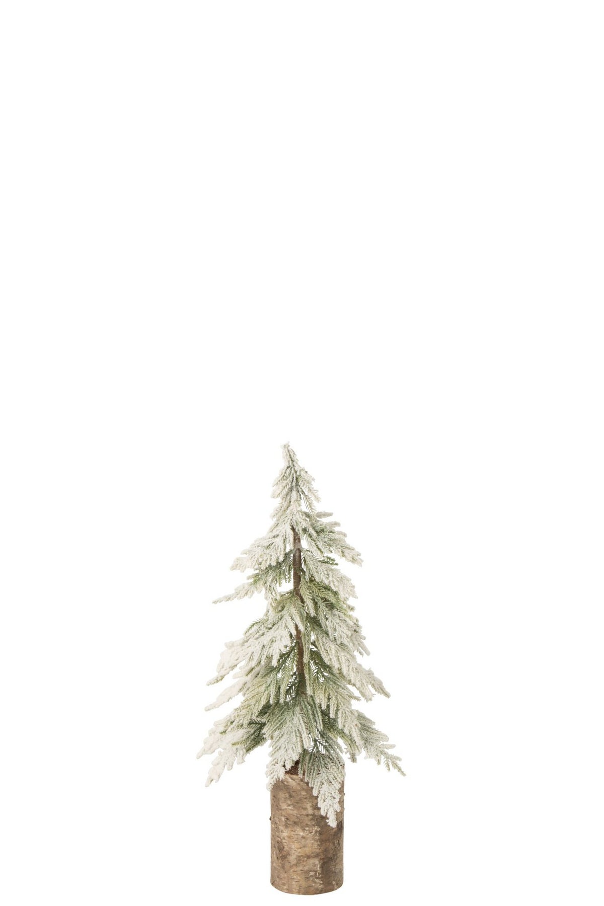 J-Line besneeuwde kerstboom op houten voet - PE - wit/naturel - S