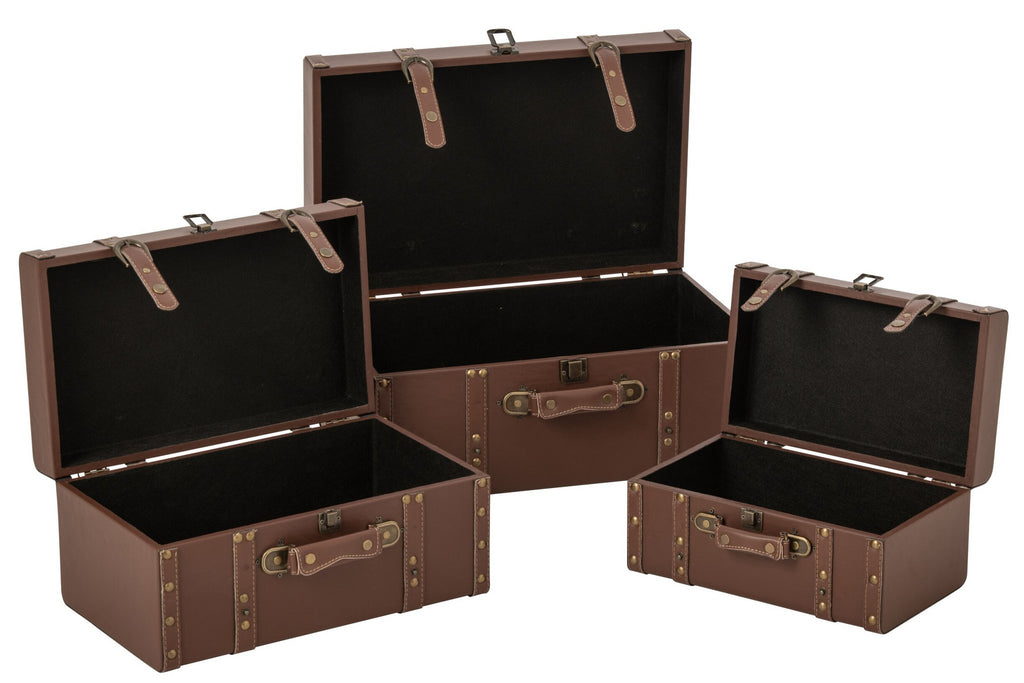 J-Line Dozen met leerlook - MDF - bruin - set van 3