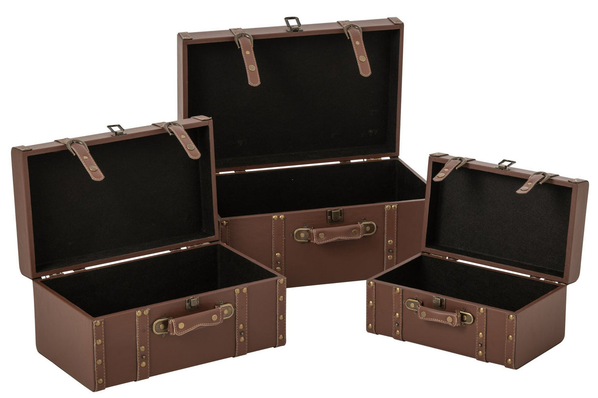 J-Line Dozen met leerlook - MDF - bruin - set van 3