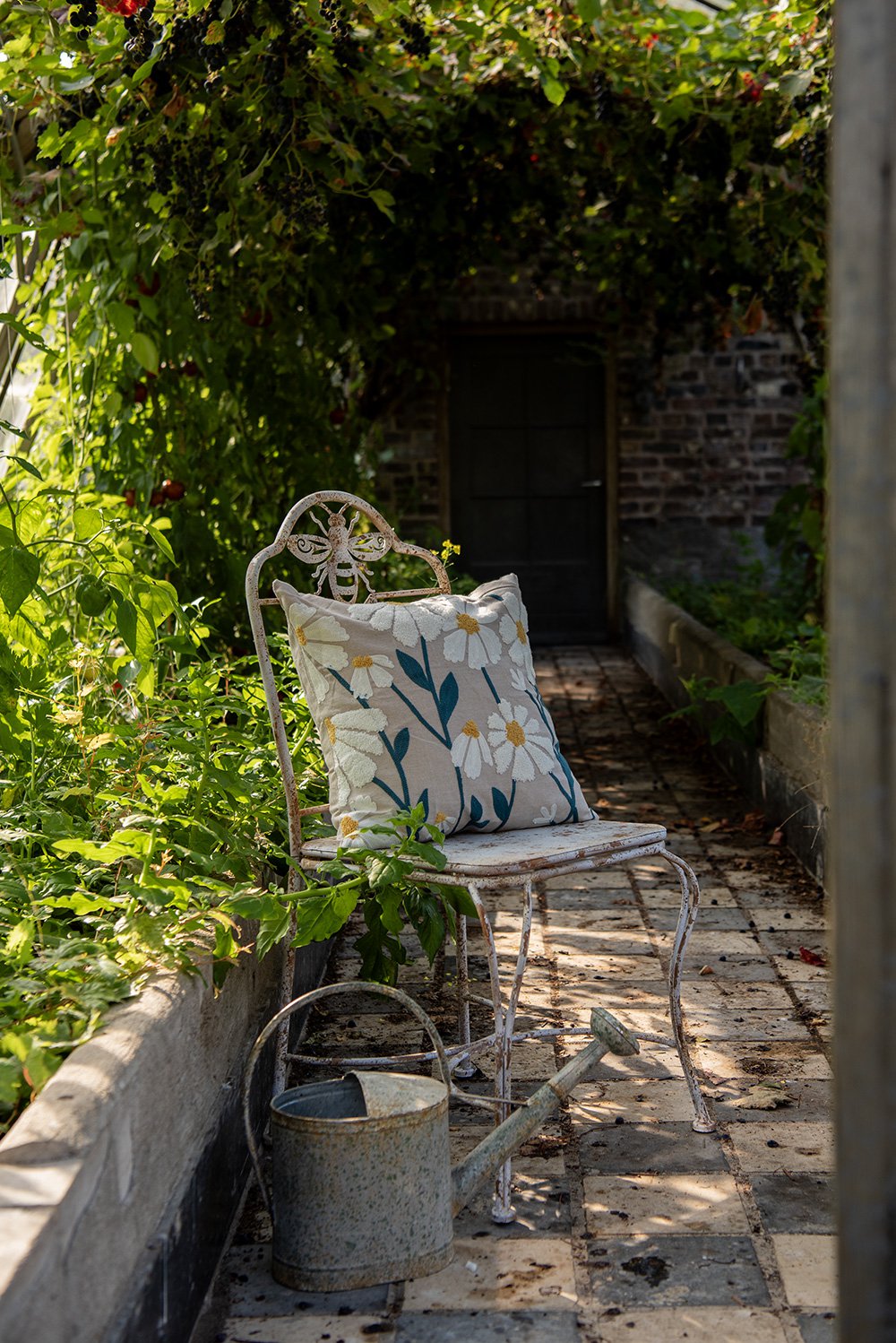 Tuinstoel 47x47x91 cm Wit Bruin Metaal